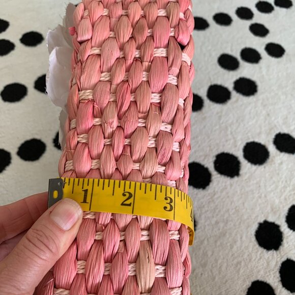 Vintage 80s 90s Wicker Straw Purse Handbag Clutch Pink Flower Wood Top Handle - Picture 11 of 11